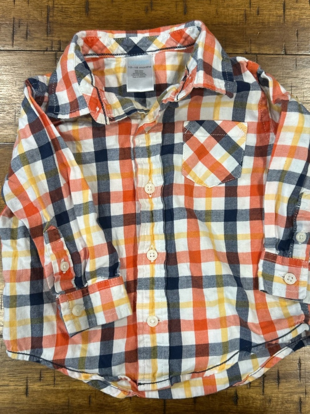 Gymboree Orange, Navy & Yellow Plaid Button-Down Shirt